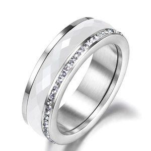New!! Classic Titanium Stainless Steel White/Black Ceramics Ring Jewelry